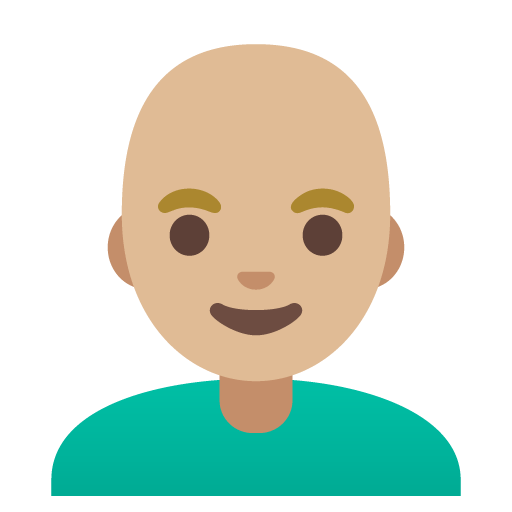 Google design of the man: medium-light skin tone bald emoji verson:Noto Color Emoji 15.0