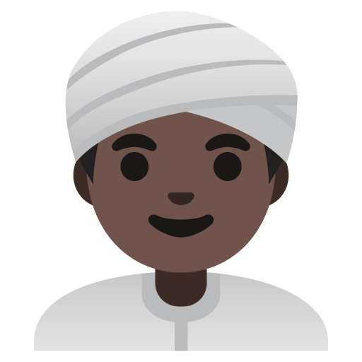 Google design of the man wearing turban: dark skin tone emoji verson:Noto Color Emoji 15.0