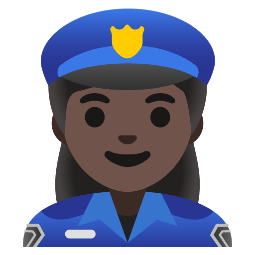 Google design of the woman police officer: dark skin tone emoji verson:Noto Color Emoji 15.0