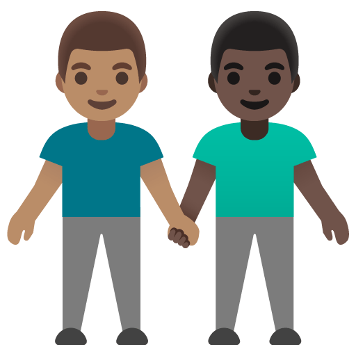 Google design of the men holding hands: medium skin tone dark skin tone emoji verson:Noto Color Emoji 15.0