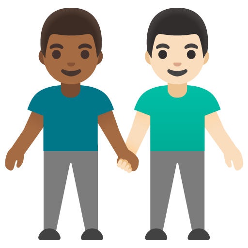 Google design of the men holding hands: medium-dark skin tone light skin tone emoji verson:Noto Color Emoji 15.0