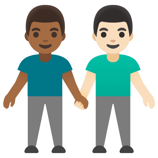Google design of the men holding hands: medium-dark skin tone light skin tone emoji verson:Noto Color Emoji 15.0
