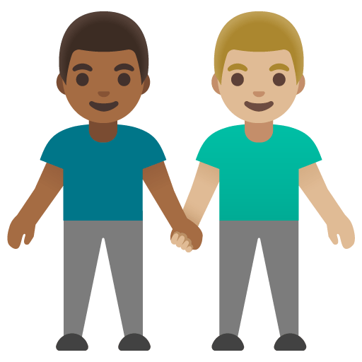 Google design of the men holding hands: medium-dark skin tone medium-light skin tone emoji verson:Noto Color Emoji 15.0