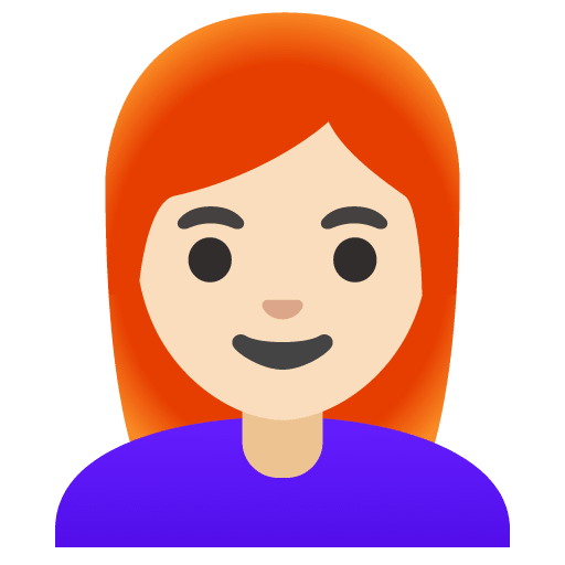 Google design of the woman: light skin tone red hair emoji verson:Noto Color Emoji 15.0