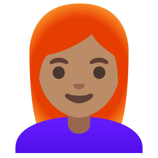 Google design of the woman: medium skin tone red hair emoji verson:Noto Color Emoji 15.0