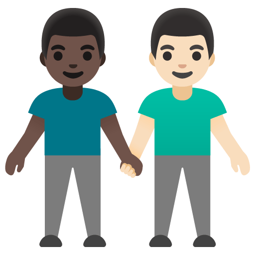 Google design of the men holding hands: dark skin tone light skin tone emoji verson:Noto Color Emoji 15.0