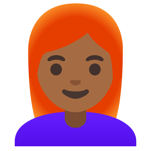 Google design of the woman: medium-dark skin tone red hair emoji verson:Noto Color Emoji 15.0