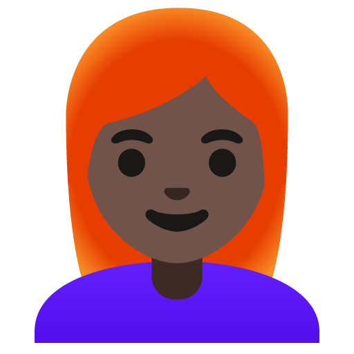 Google design of the woman: dark skin tone red hair emoji verson:Noto Color Emoji 15.0