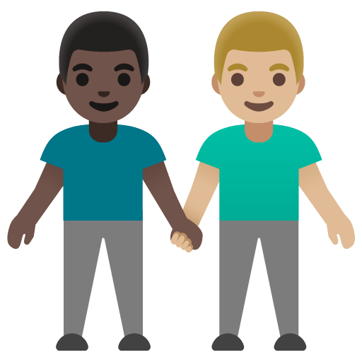 Google design of the men holding hands: dark skin tone medium-light skin tone emoji verson:Noto Color Emoji 15.0