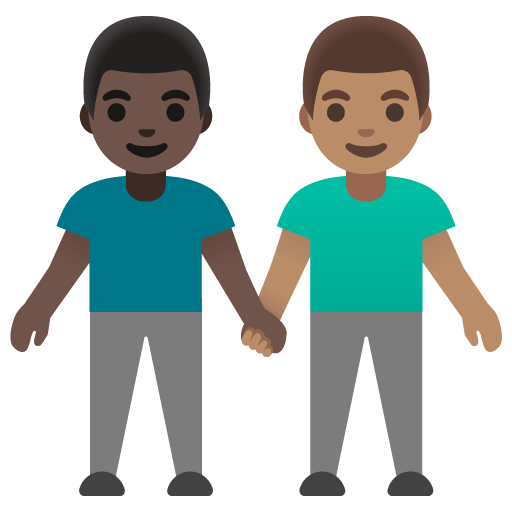 Google design of the men holding hands: dark skin tone medium skin tone emoji verson:Noto Color Emoji 15.0