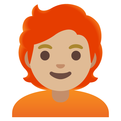 Google design of the person: medium-light skin tone red hair emoji verson:Noto Color Emoji 15.0