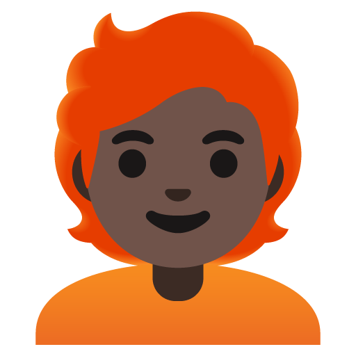 Google design of the person: dark skin tone red hair emoji verson:Noto Color Emoji 15.0