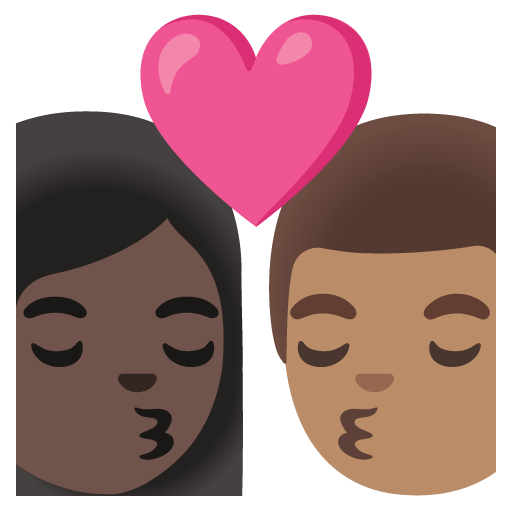 Google design of the kiss: woman man dark skin tone medium skin tone emoji verson:Noto Color Emoji 15.0