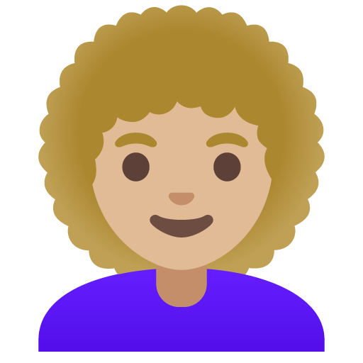 Google design of the woman: medium-light skin tone curly hair emoji verson:Noto Color Emoji 15.0