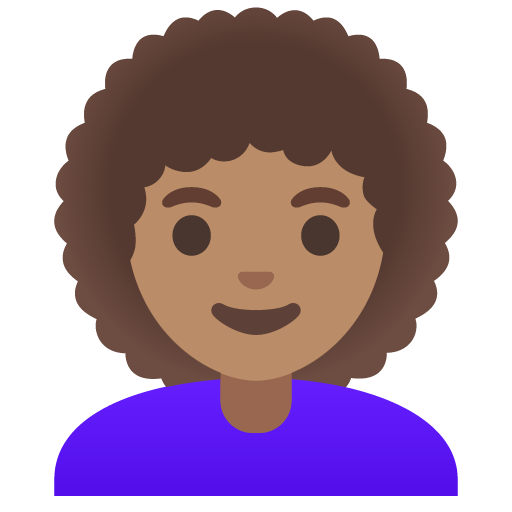 Google design of the woman: medium skin tone curly hair emoji verson:Noto Color Emoji 15.0