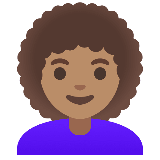 Google design of the woman: medium skin tone curly hair emoji verson:Noto Color Emoji 15.0