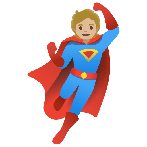Google design of the superhero: medium-light skin tone emoji verson:Noto Color Emoji 15.0