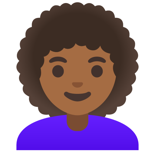 Google design of the woman: medium-dark skin tone curly hair emoji verson:Noto Color Emoji 15.0