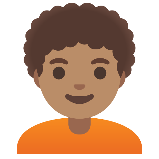 Google design of the person: medium skin tone curly hair emoji verson:Noto Color Emoji 15.0