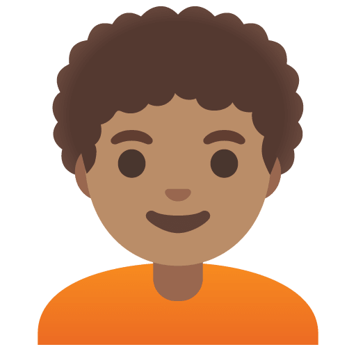 Google design of the person: medium skin tone curly hair emoji verson:Noto Color Emoji 15.0