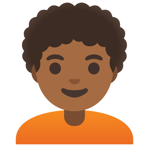 Google design of the person: medium-dark skin tone curly hair emoji verson:Noto Color Emoji 15.0