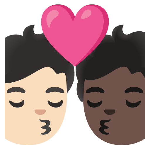 Google design of the kiss: person person light skin tone dark skin tone emoji verson:Noto Color Emoji 15.0