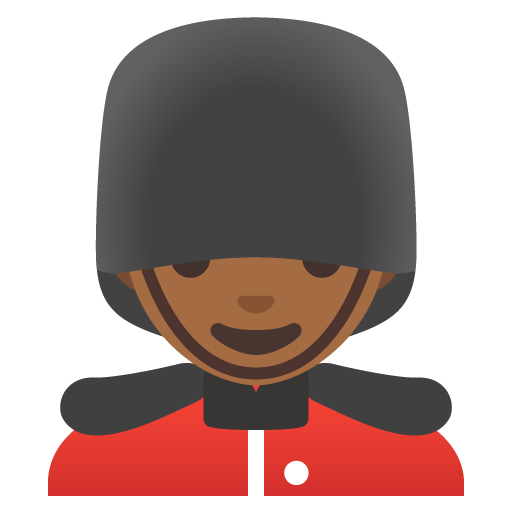 Google design of the man guard: medium-dark skin tone emoji verson:Noto Color Emoji 15.0