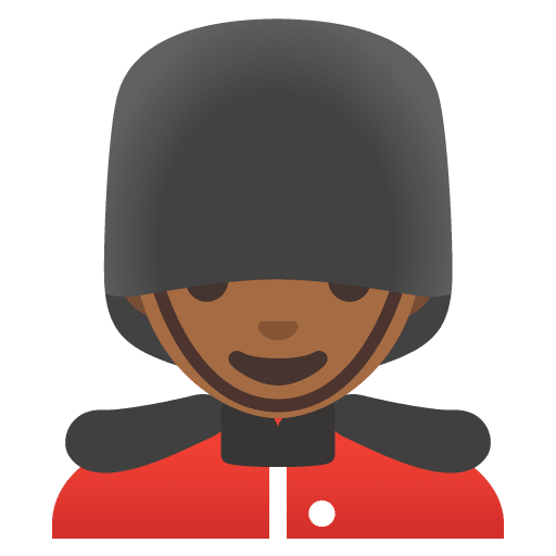 Google design of the man guard: medium-dark skin tone emoji verson:Noto Color Emoji 15.0