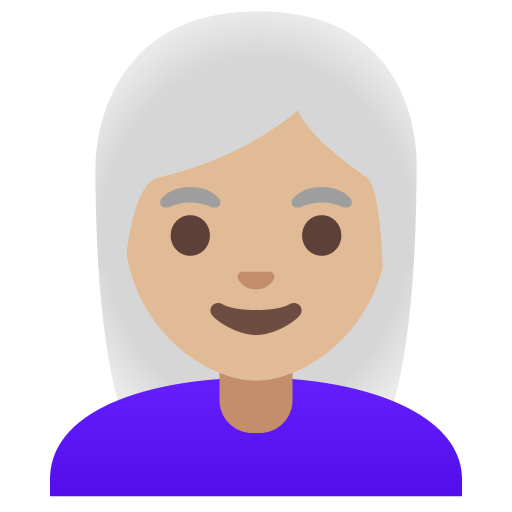 Google design of the woman: medium-light skin tone white hair emoji verson:Noto Color Emoji 15.0