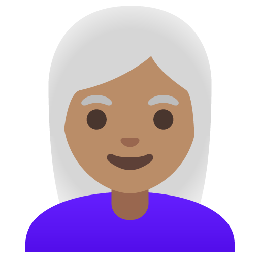 Google design of the woman: medium skin tone white hair emoji verson:Noto Color Emoji 15.0