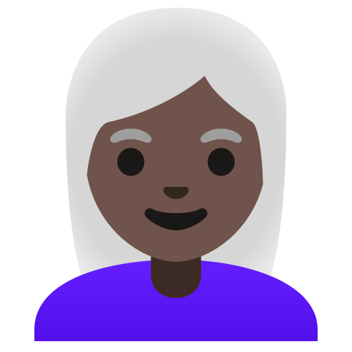 Google design of the woman: dark skin tone white hair emoji verson:Noto Color Emoji 15.0