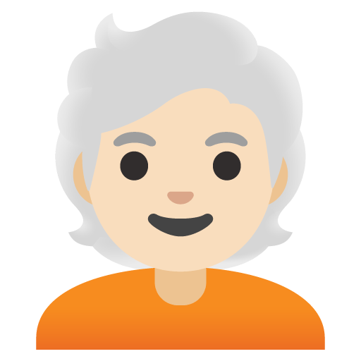 Google design of the person: light skin tone white hair emoji verson:Noto Color Emoji 15.0