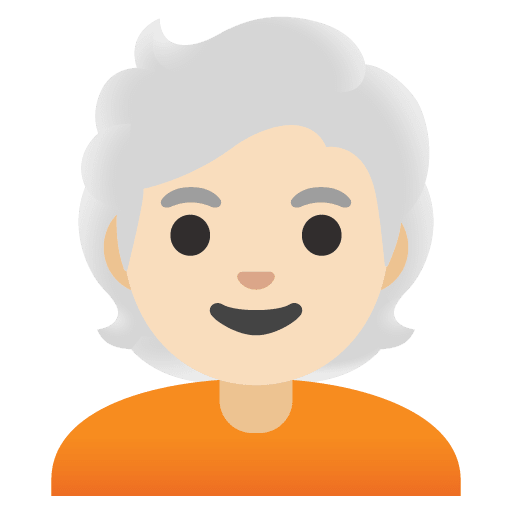 Google design of the person: light skin tone white hair emoji verson:Noto Color Emoji 15.0