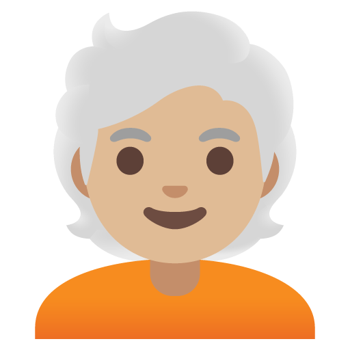 Google design of the person: medium-light skin tone white hair emoji verson:Noto Color Emoji 15.0