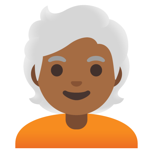 Google design of the person: medium-dark skin tone white hair emoji verson:Noto Color Emoji 15.0