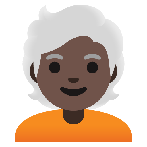 Google design of the person: dark skin tone white hair emoji verson:Noto Color Emoji 15.0
