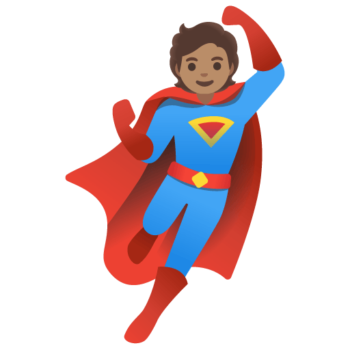 Google design of the superhero: medium skin tone emoji verson:Noto Color Emoji 15.0
