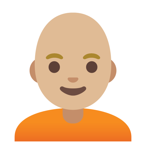 Google design of the person: medium-light skin tone bald emoji verson:Noto Color Emoji 15.0