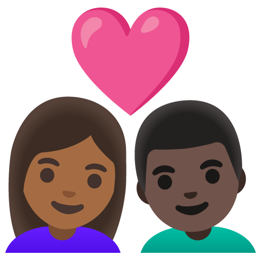 Google design of the couple with heart: woman man medium-dark skin tone dark skin tone emoji verson:Noto Color Emoji 15.0