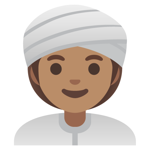 Google design of the woman wearing turban: medium skin tone emoji verson:Noto Color Emoji 15.0