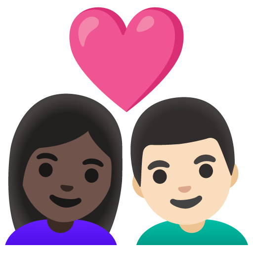 Google design of the couple with heart: woman man dark skin tone light skin tone emoji verson:Noto Color Emoji 15.0