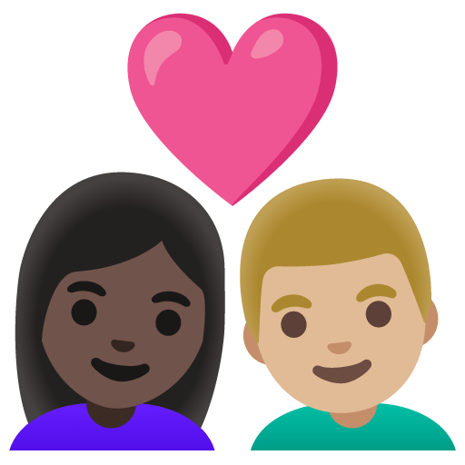 Google design of the couple with heart: woman man dark skin tone medium-light skin tone emoji verson:Noto Color Emoji 15.0