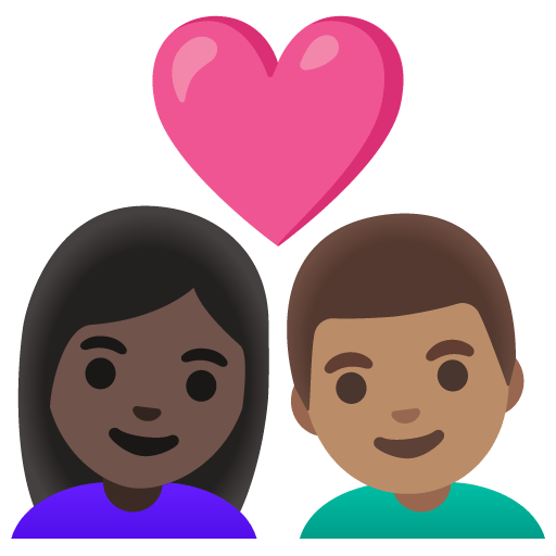 Google design of the couple with heart: woman man dark skin tone medium skin tone emoji verson:Noto Color Emoji 15.0