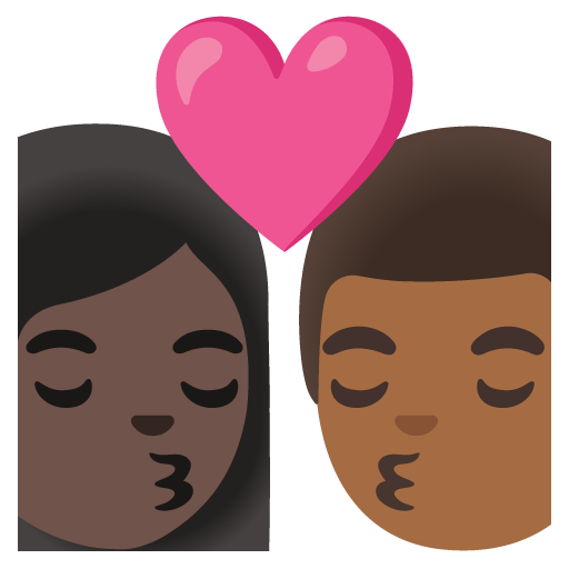 Google design of the kiss: woman man dark skin tone medium-dark skin tone emoji verson:Noto Color Emoji 15.0