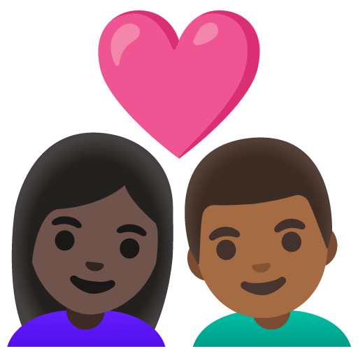 Google design of the couple with heart: woman man dark skin tone medium-dark skin tone emoji verson:Noto Color Emoji 15.0