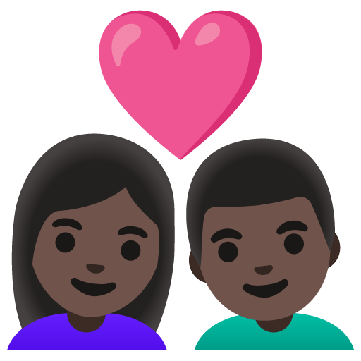 Google design of the couple with heart: woman man dark skin tone emoji verson:Noto Color Emoji 15.0
