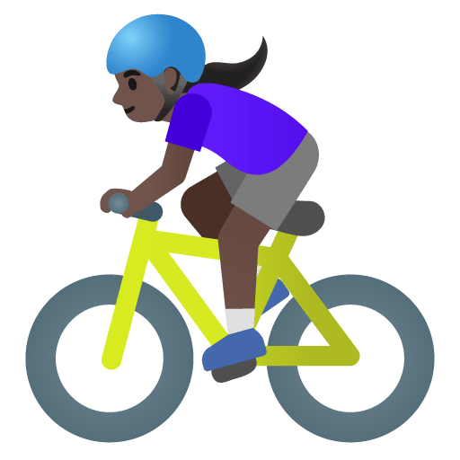 Google design of the woman biking: dark skin tone emoji verson:Noto Color Emoji 15.0