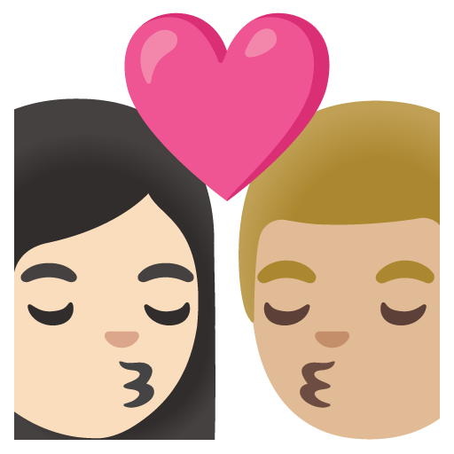 Google design of the kiss: woman man light skin tone medium-light skin tone emoji verson:Noto Color Emoji 15.0