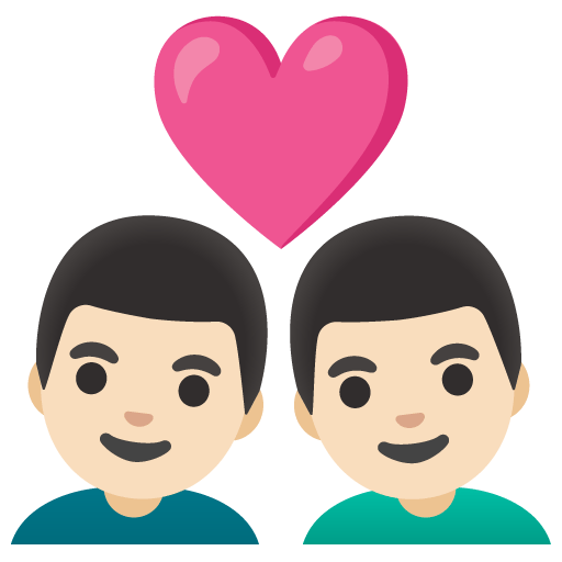 Google design of the couple with heart: man man light skin tone emoji verson:Noto Color Emoji 15.0