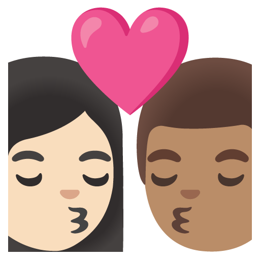 Google design of the kiss: woman man light skin tone medium skin tone emoji verson:Noto Color Emoji 15.0
